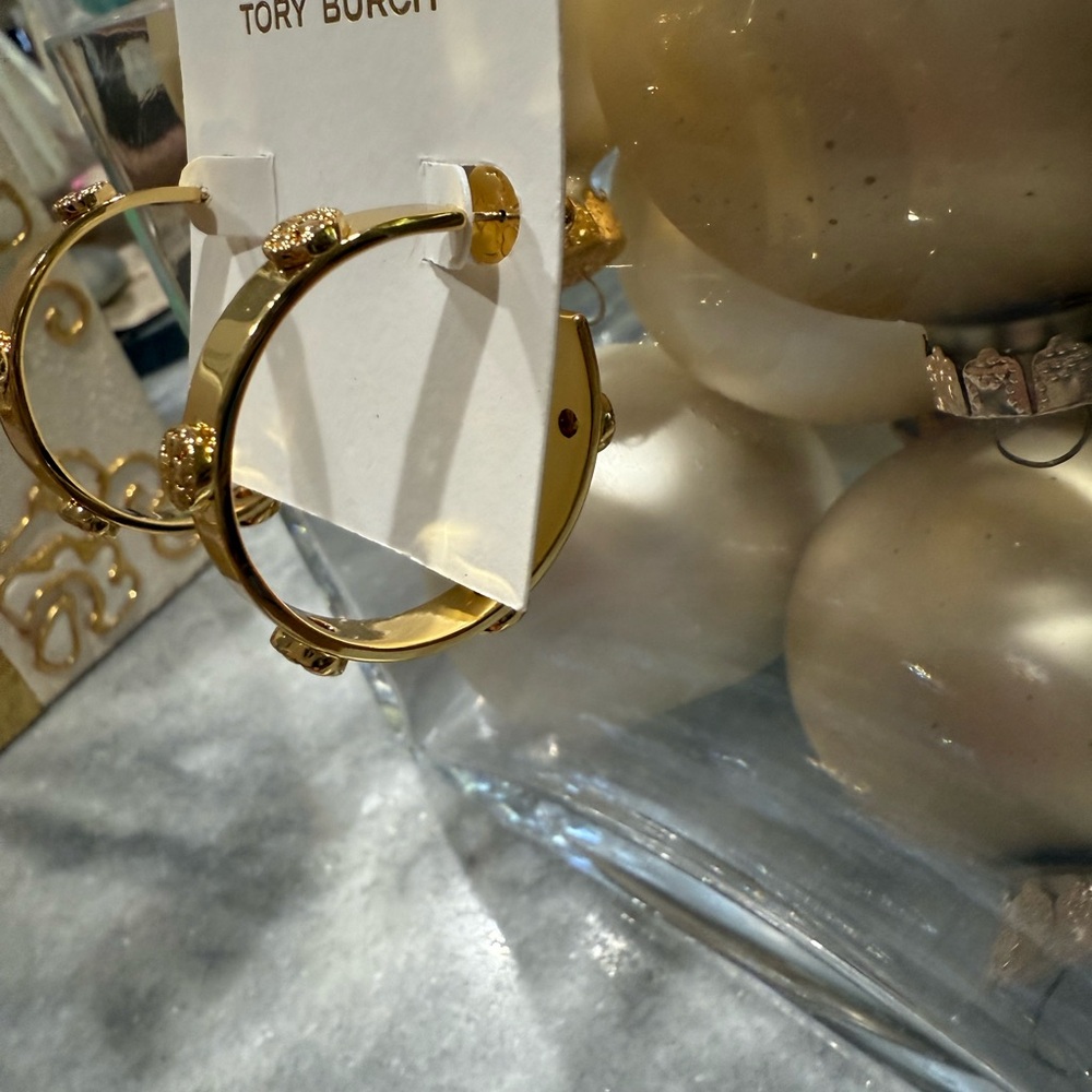 Tory Burch Gold Hoop Earrings with Dust Bag. 1 1/2” Size Hoops. - Picture 4 of 7